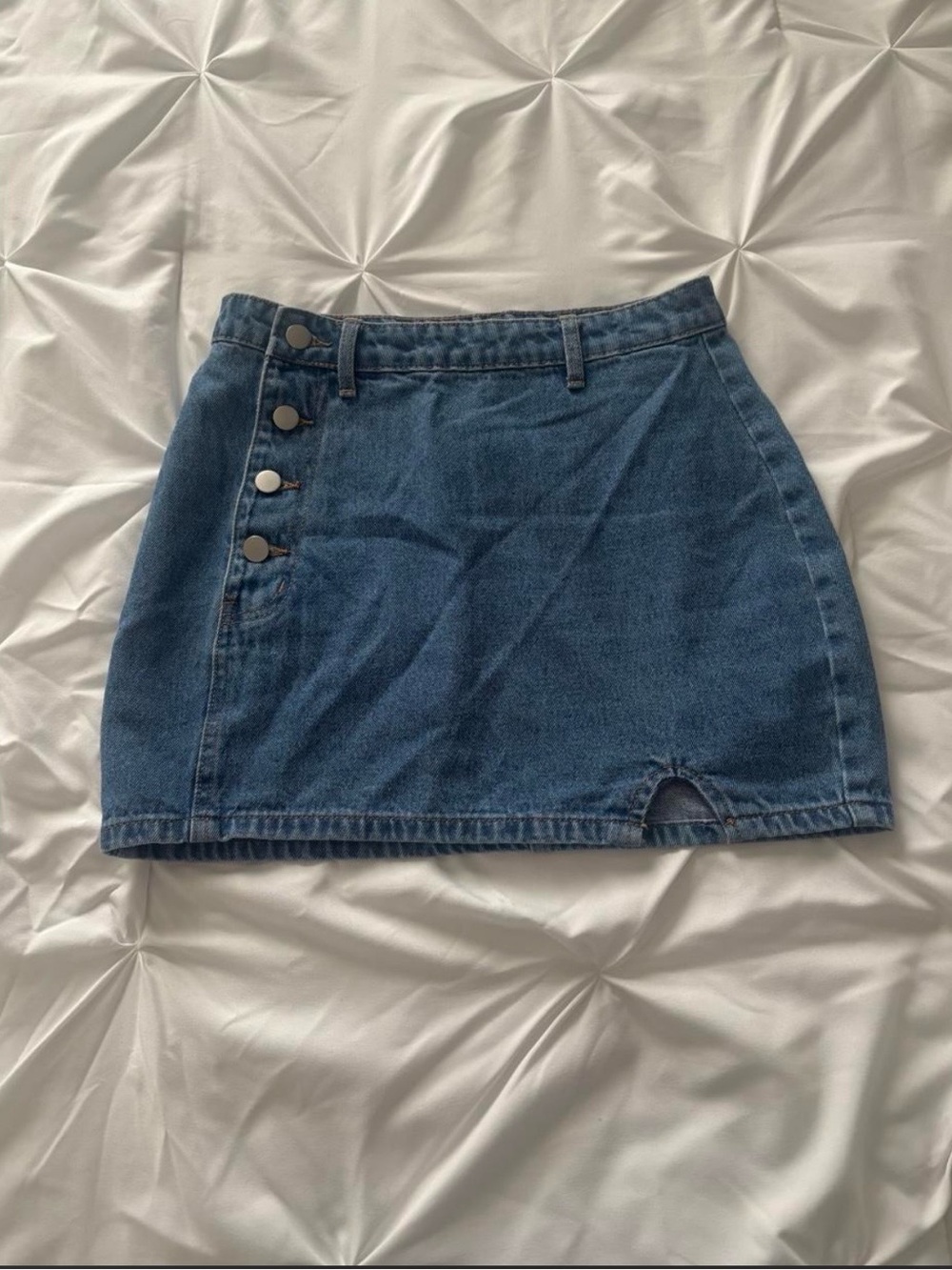 SHEIN Blue Denim Mini Skirt with Side Buttons